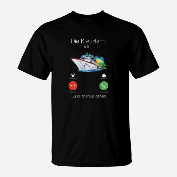 Kreuzfahrt-Fan T-Shirt Lustig mit Anruf/Ablehn Buttons - Schwarz