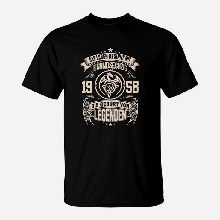 Leben Beginnt mit 58 T-Shirt, Jahrgang 1958 Herren Top