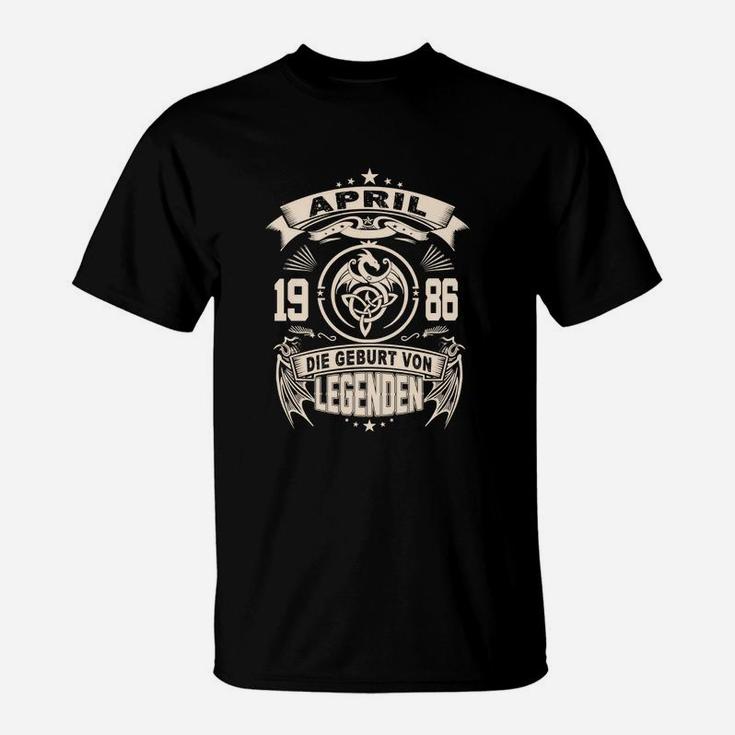 Legenden Geboren im April 1986 Schwarzes T-Shirt, Retro Geburtstagsdesign
