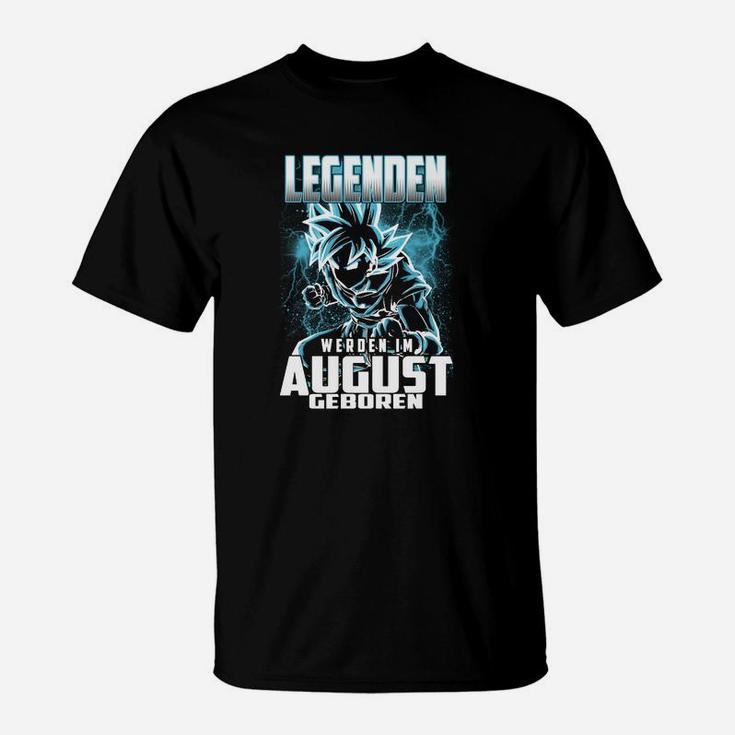 Legenden Werden Im August Geboren T-Shirt, Schwarzes mit Blauem Drachen