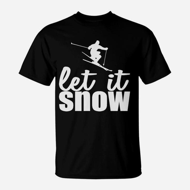 Let It Snow T-Shirt für Herren und Damen, Skifahrer Motiv, Ideal für Wintersport