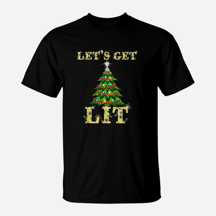 Let's Get Lit Drinking Funny Christmas T-Shirt