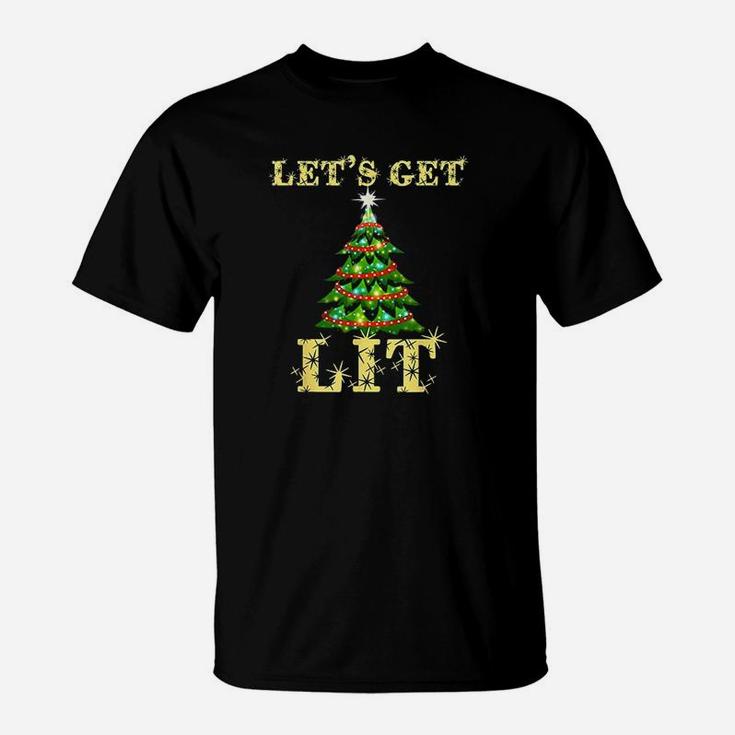 Lets Get Lit Drinking Funny Christmas T-Shirt