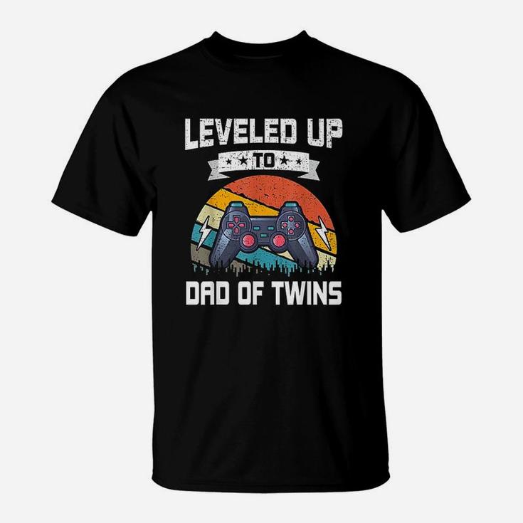 Leveled Up To Dad Of Twins Funny Video Gamer Gaming T-Shirt