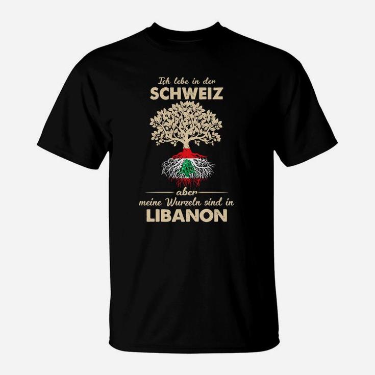 Libanon Wurzeln T-Shirt mit Baum, Ich Lebe in der Schweiz Motiv