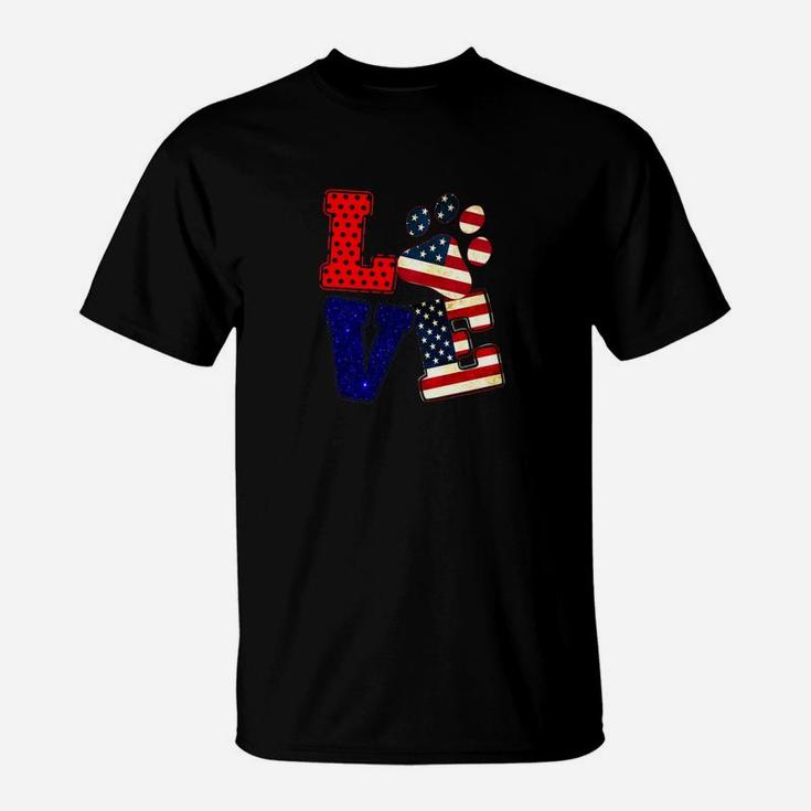 Love Dog Paw American Flag For 4th Of July Day Premium T-Shirt