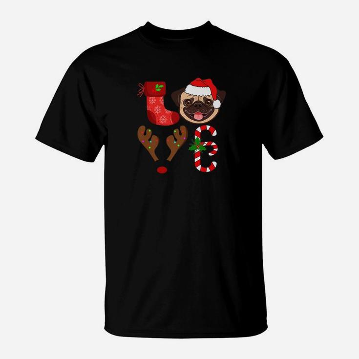 Love Pug Dog Santa Christmas Funny Dog Love T-Shirt