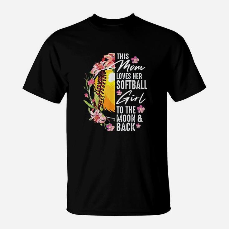 Love Softball Mom Flowers T-Shirt