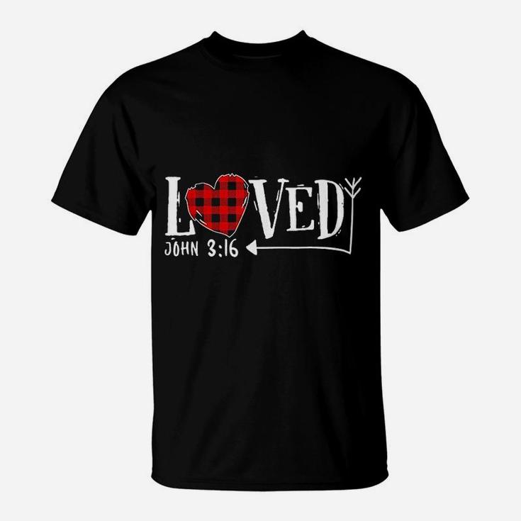 Loved John 3:16 Red Plaid Heart Christian Valentine's Day T-Shirt Loved John 3:16 Red Plaid Heart Christian Valentine's Day T-Shirt