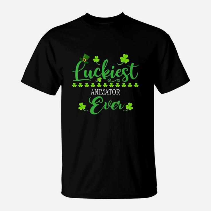 Luckiest Animator Ever St Patrick Quotes Shamrock Funny Job Title T-Shirt