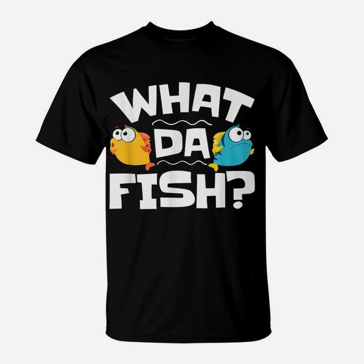 Lustiges Cartoon-Fisch T-Shirt, What Da Fish? Spruch Tee