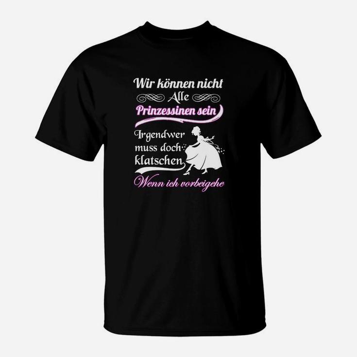 Lustiges Damen T-Shirt Nicht Alle Prinzessinnen mit Katzenmotiv, Schwarzes Kurzarm