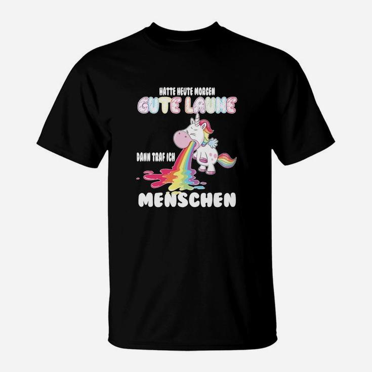 Lustiges Einhorn T-Shirt 'Gute Laune Definition', Schwarzes Spaß-Shirt