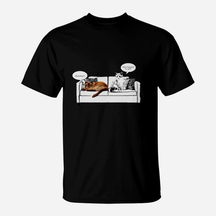 Lustiges Katzen-Couch Gespräch T-Shirt, Humorvolles Tee für Katzenfreunde