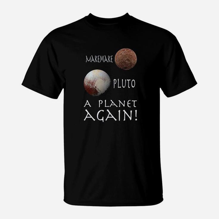 Makemake Pluto With White Text Stacked Planets T-Shirt