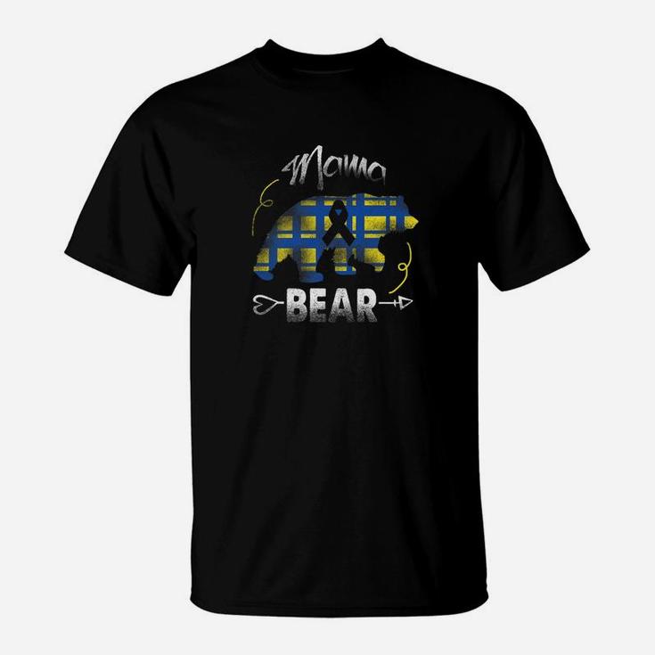 Mama Bear Blue Yellow Ribbon Down Syndrome Awareness T-Shirt