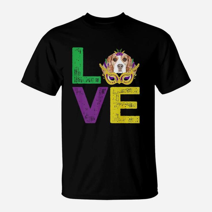Mardi Gras Fat Tuesday Costume Love Beagle Funny Gift For Dog Lovers T-Shirt