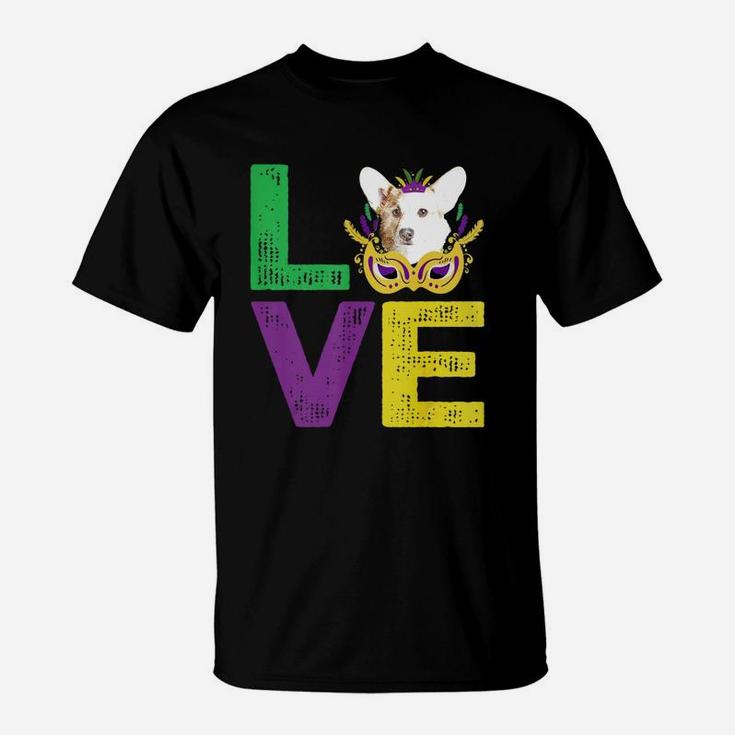 Mardi Gras Fat Tuesday Costume Love Corgi Funny Gift For Dog Lovers T-Shirt
