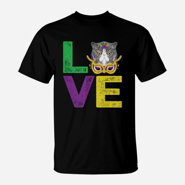 Mardi Gras Fat Tuesday Costume Love Exotic Shorthair Funny Gift For Cat Lovers T-Shirt