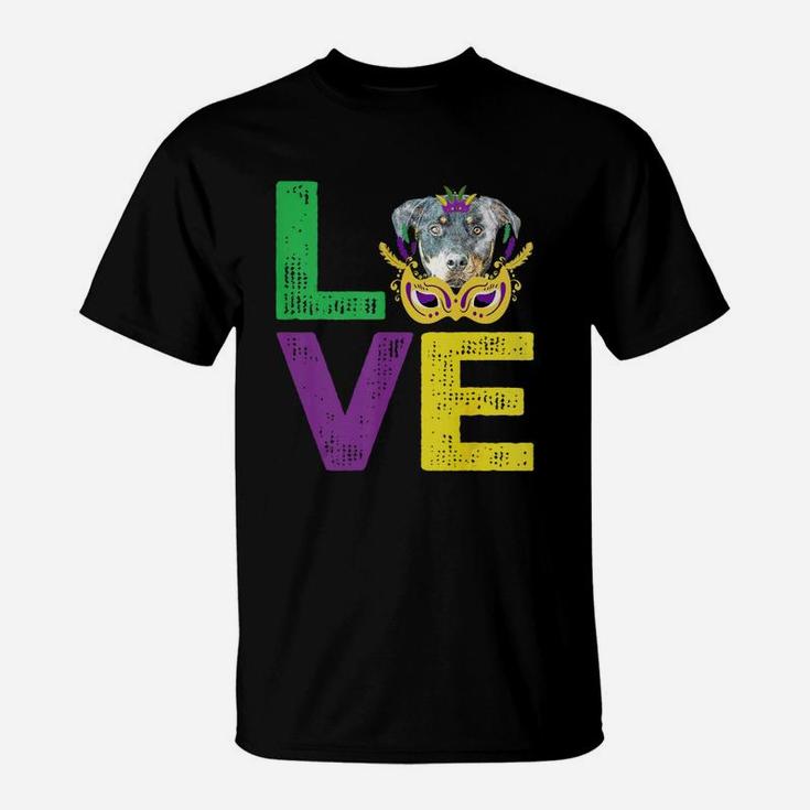 Mardi Gras Fat Tuesday Costume Love Rottweiler Funny Gift For Dog Lovers T-Shirt