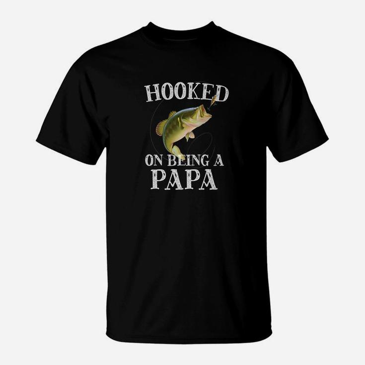 Mens Hooked On Being A Papa Quote Funny Fishing Grandpa Gift Premium T-Shirt