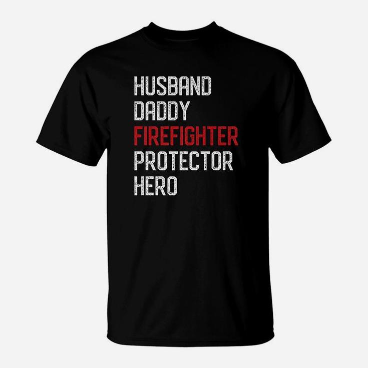 Mens Husband Daddy Firefighter Dad Fireman Hero Fathers Day Gifts Premium T-Shirt