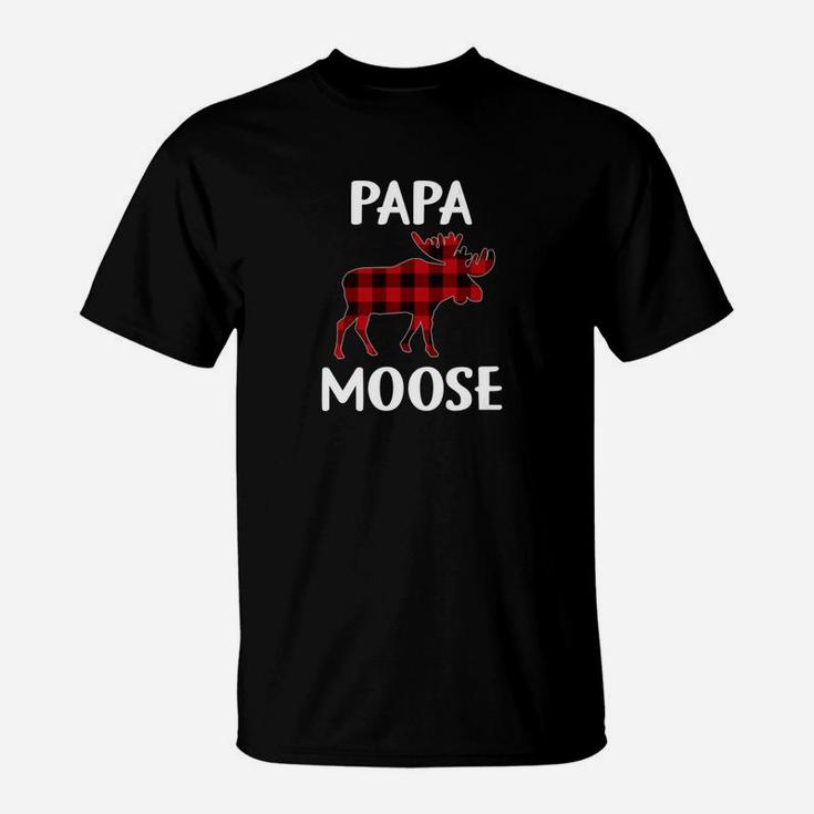 Mens Papa Moose Matching Family Christmas Shirt Plaid Pajama T-Shirt