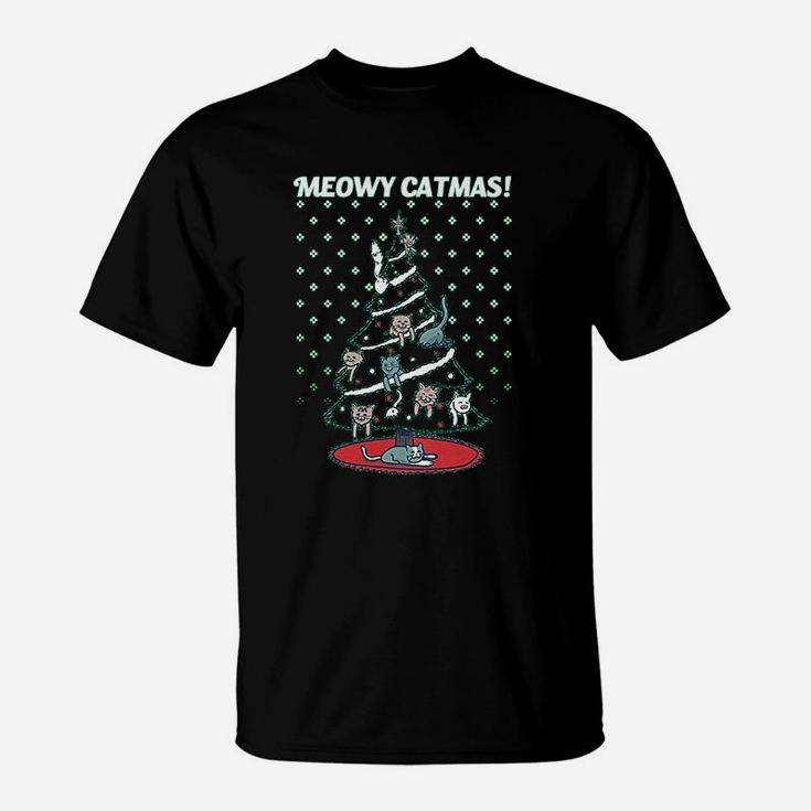 Meowy Christmas Cat Tree Ugly Merry Crazy Funny Gift T-Shirt