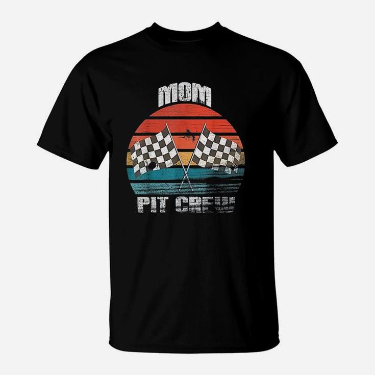 Mom Pit Crew Race Car Chekered Flag Vintage Racing T-Shirt