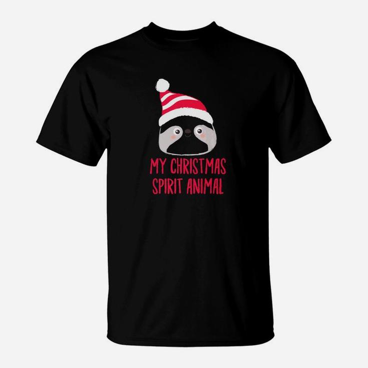 My Christmas Spirit Animal Sloth Hat Holiday Gift T-Shirt