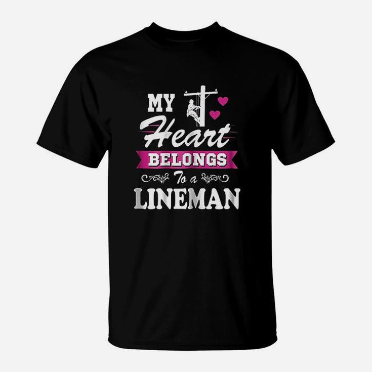 My Heart Belongs To A Lineman Wife Or Girlfriend T-Shirt