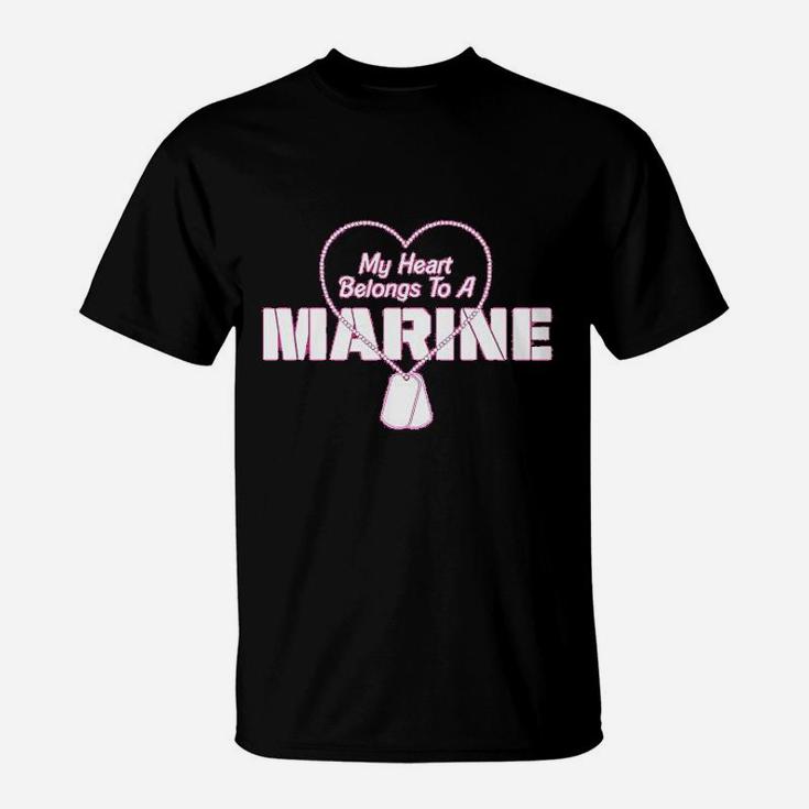 My Heart Belongs To A Marine Pink T-Shirt