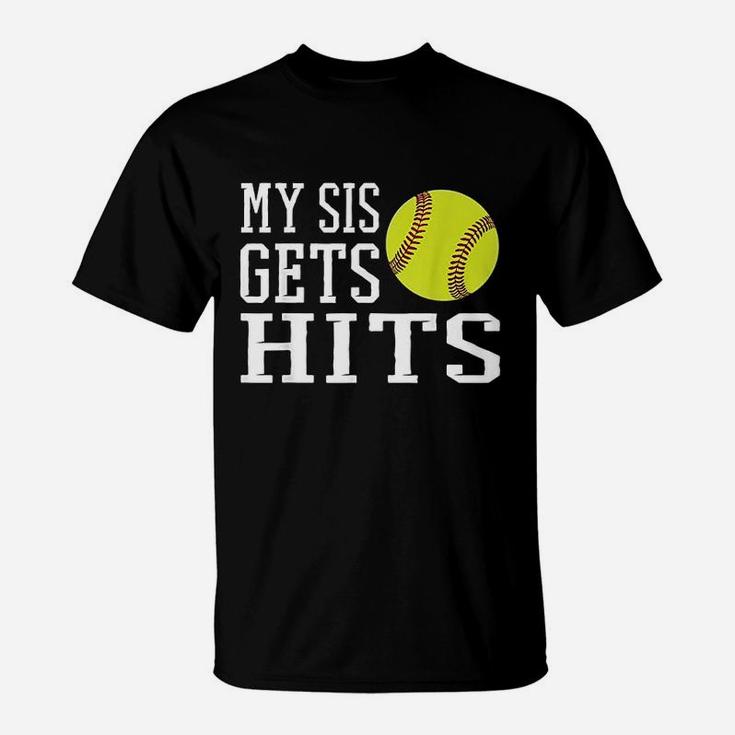 My Sis Gets Hits Softball Brother Sister Softball T-Shirt