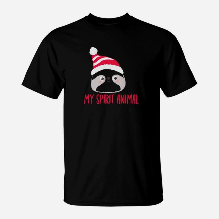 My Spirit Animal Sloth Christmas Hat Holiday Gift T-Shirt