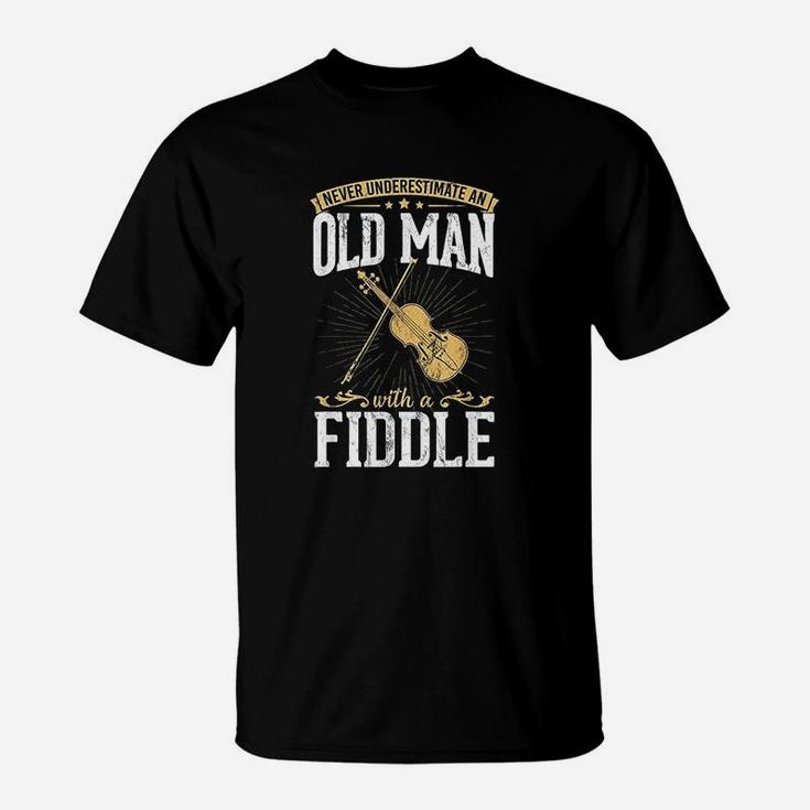 Never Underestimate An Old Man With A Fiddle Design Musical T-Shirt
