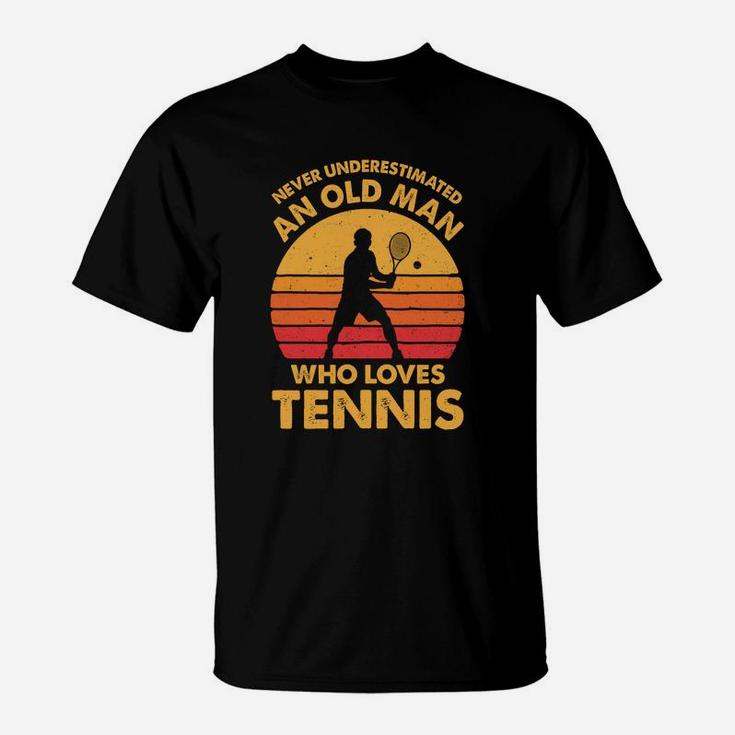 Never Underestimated An Old Man Funny Vintage Tennis Gift T-Shirt