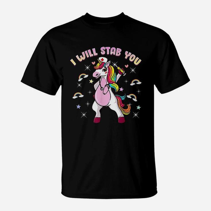 Nursicorn Nurse Unicorn I Will Stab You Medical Student T-Shirt