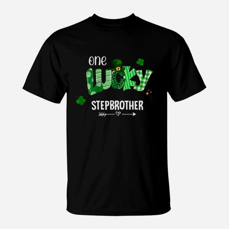 One Lucky Stepbrother Shamrock Leopard Green Plaid St Patrick Day Family Gift T-Shirt