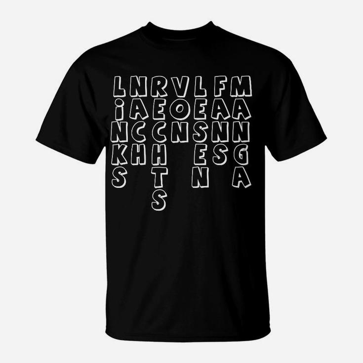 Optische Täuschung Schwarzes T-Shirt, Buchstaben-Design Tee