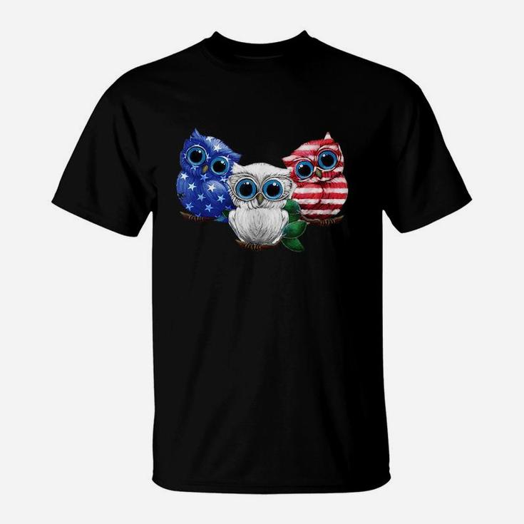 Owls American Flag 4th Of July Owl Independence Day Owl Usa Shirt T-Shirt