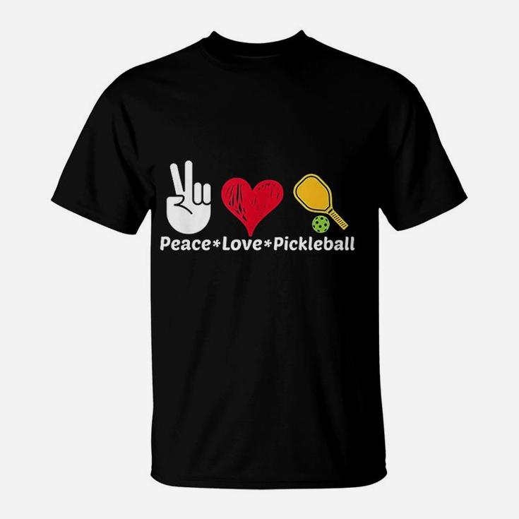 Paddleball Sports Mom Dad Retirement Peace Love Pickleball T-Shirt