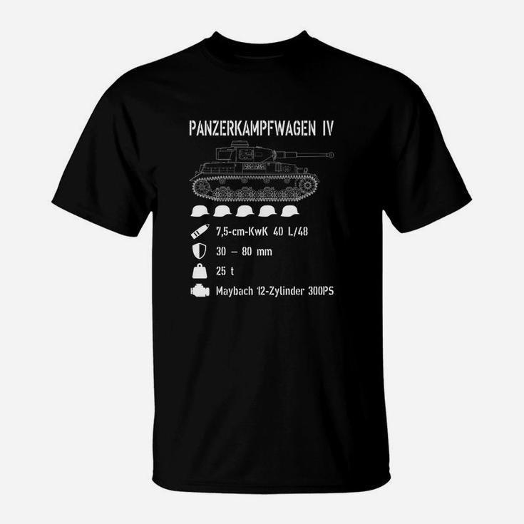 Panzerkampfwagen IV Technik T-Shirt für Herren, Schwarz mit Daten-Design