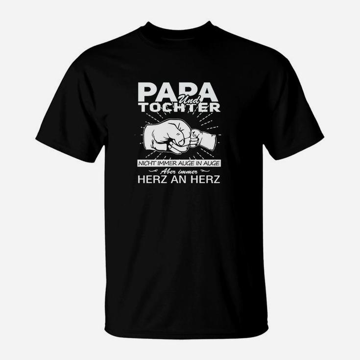 Papa und Tochter Herz an Herz T-Shirt, Schwarz mit Aufdruck