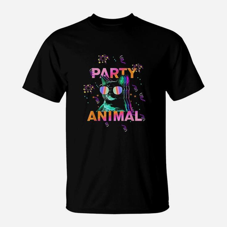 Party Cat Party Animal Colorful Graphic T-Shirt