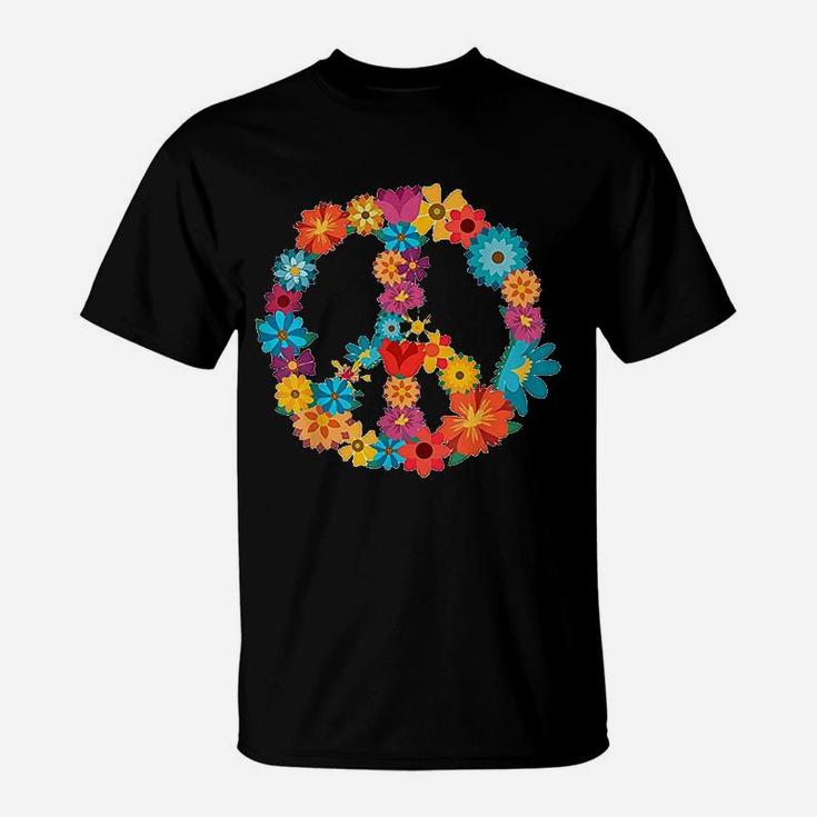 Peace Love 60s 70s Hippie Costume Colorful Flowers T-Shirt