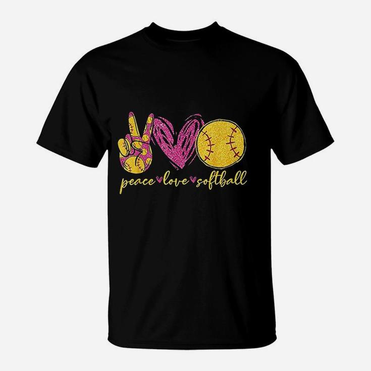 Peace Love Softball Cute Softball Lover Mothers Day T-Shirt