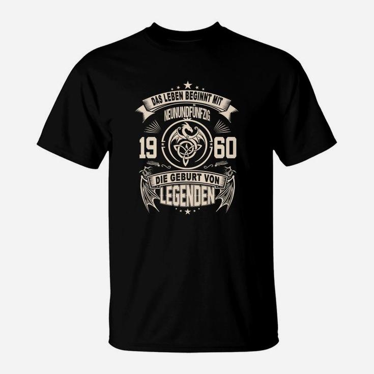 Personalisiertes Jahrgangs-T-Shirt Leben beginnt mit 60 - Geburt von Legenden, Schwarz