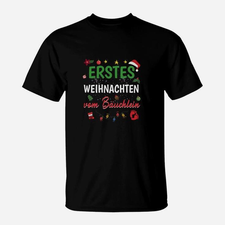 Personalisiertes Schwarzes T-Shirt Erstes Weihnachten des Brüderchens, Festliches Motiv