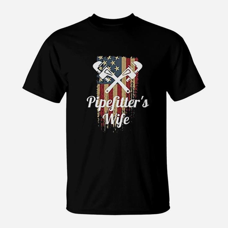 Pipefitters Wife Pride Patriotic Distressed T-Shirt