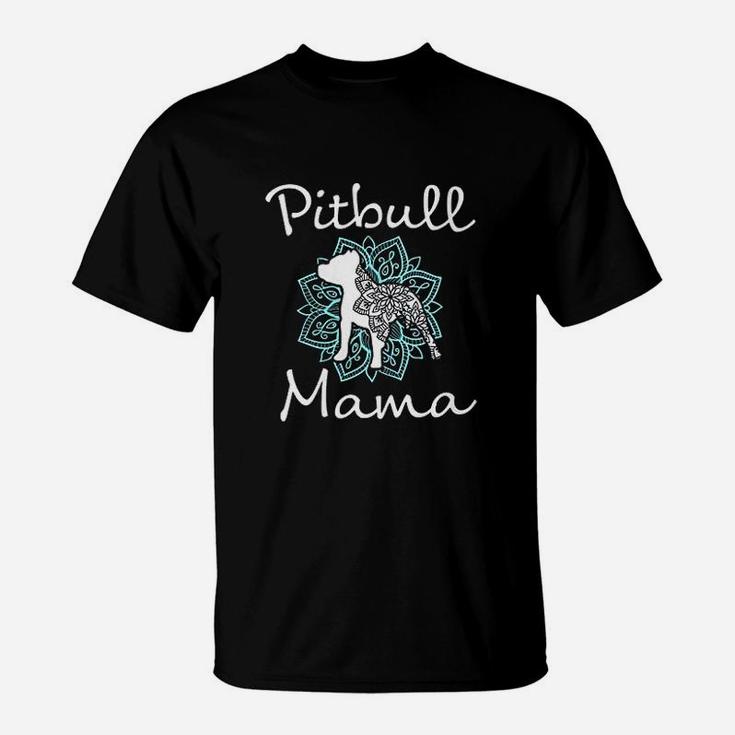 Pitbull Mama Mandala Teal Cute Pit Bull Dog Gift For Mom T-Shirt